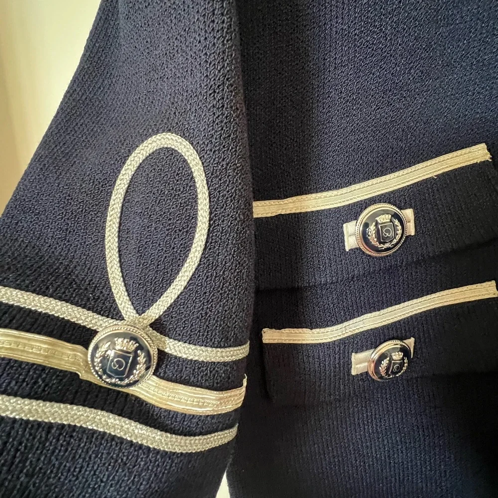 St. John Navy Cream-silver Buttoned Blazer - Picture 4 of 5